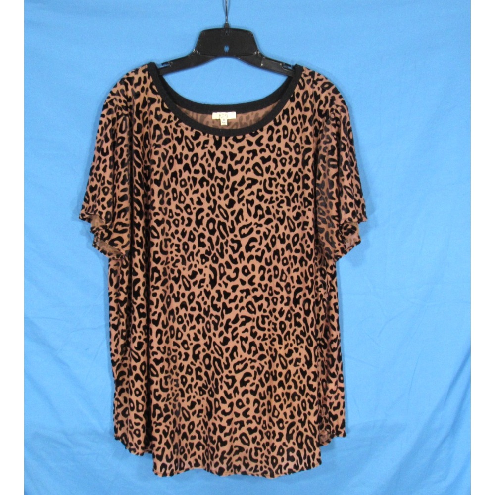 KORI AMERICA Black/Brown VELVET BURN-OUT LEOPARD PRINT Pullover BLOUSE/TOP XL